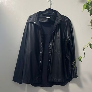 Faux leather bottom up jacket